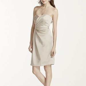 Short Strapless Satin Dress with Pleating